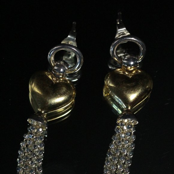 STERLING SILVER DIDAE ISRAEL VERMEIL HEART TASSEL EARRINGS - Picture 2 of 7